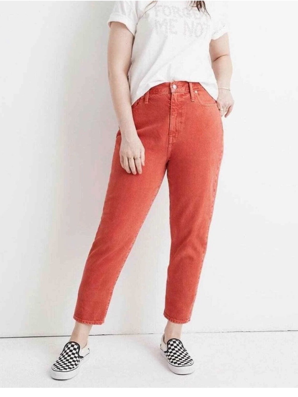 Madewell Mom Jean High-Rise Ankle Jeans in Rust Orange- w30